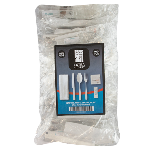 Extra Lux Takeaway Set Fork Knife Spoon Napkin Salt Pepper 